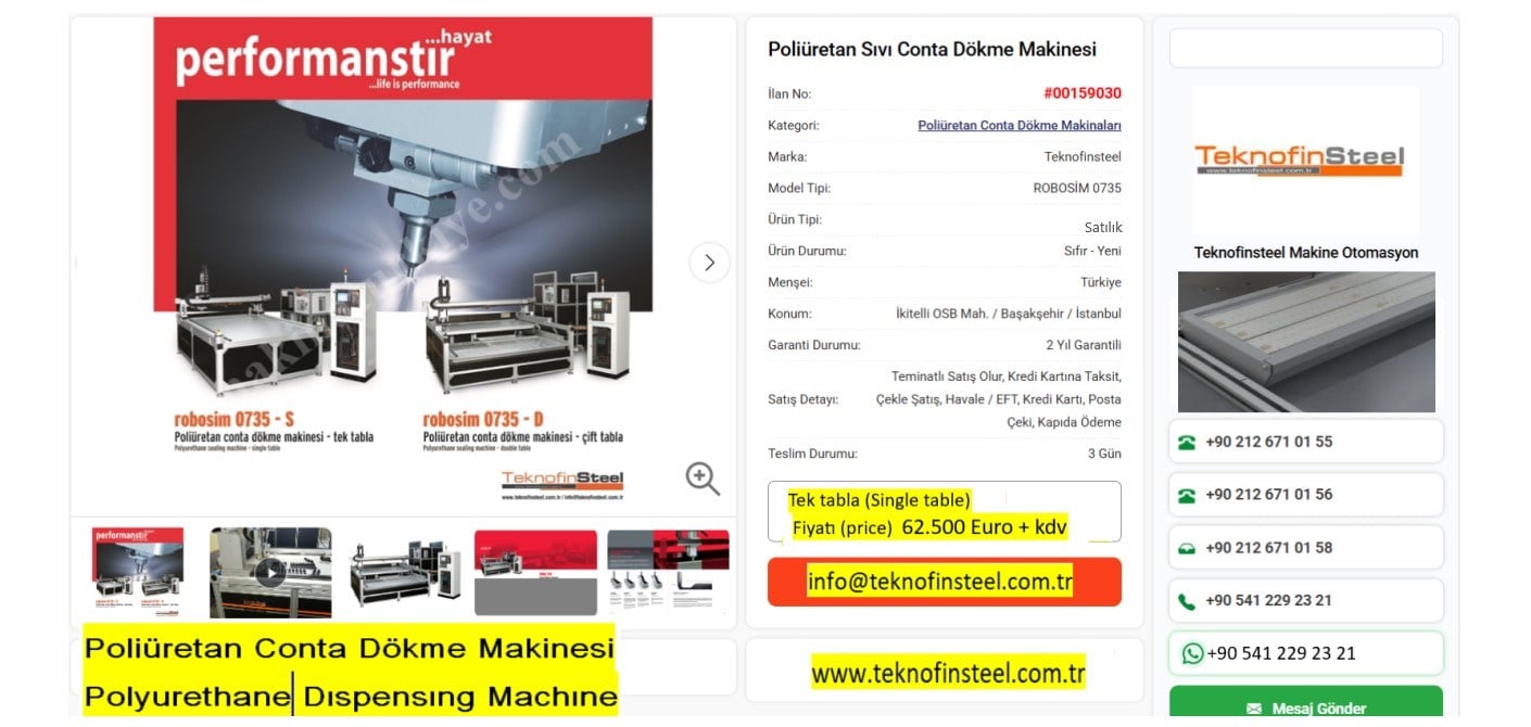 Poliüretan Conta Dökme Makinesi 