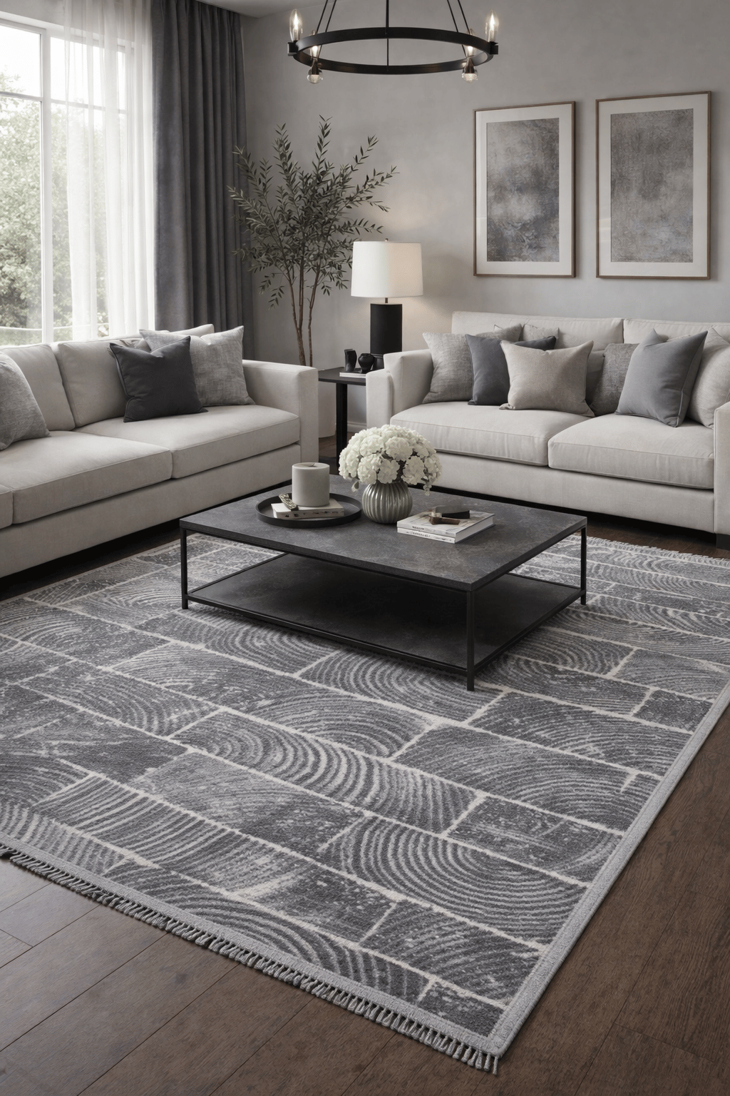By Özer Halı Antrasit Renk Gri Desenli Modern Stil Artemis Halı Samoa 02979E Salon Halısı