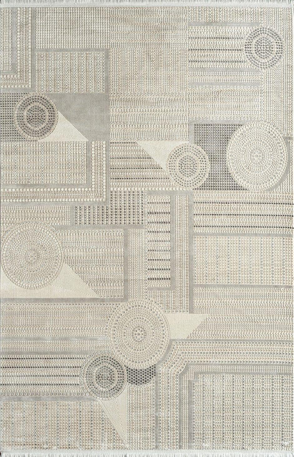 By Özer Halı Bej Gri Renk Geometrik Desenli Modern Stil Pierre Cardin Halı Voyage KJ04A Salon Halısı