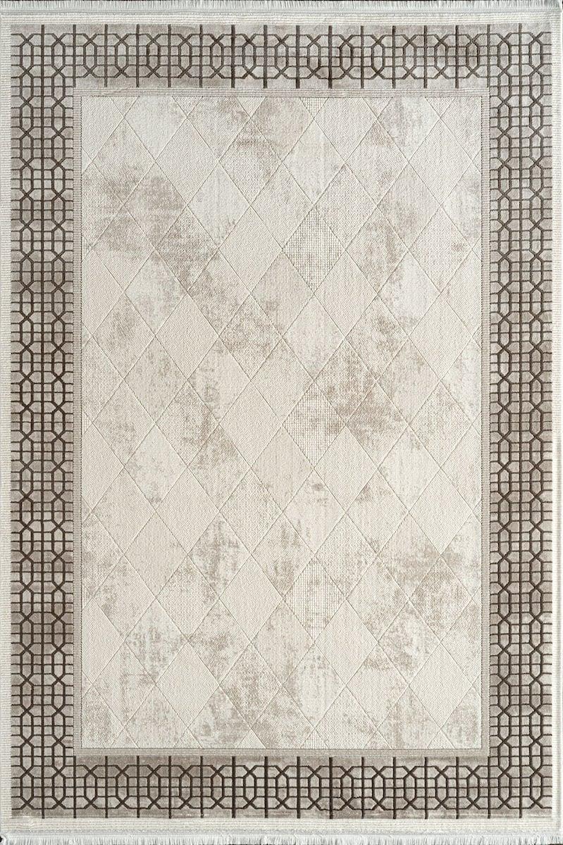 By Özer Halı Bej Kahve Renk Akrilik İplik Bordürlü Modern Stil Kim Royal KC06A Salon Halısı