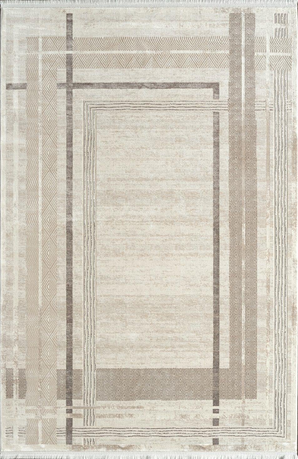 By Özer Halı Bej Krem Renk Geometrik Desenli Modern Stil Pierre Cardin Halı Voyage KJ06A Salon Halısı
