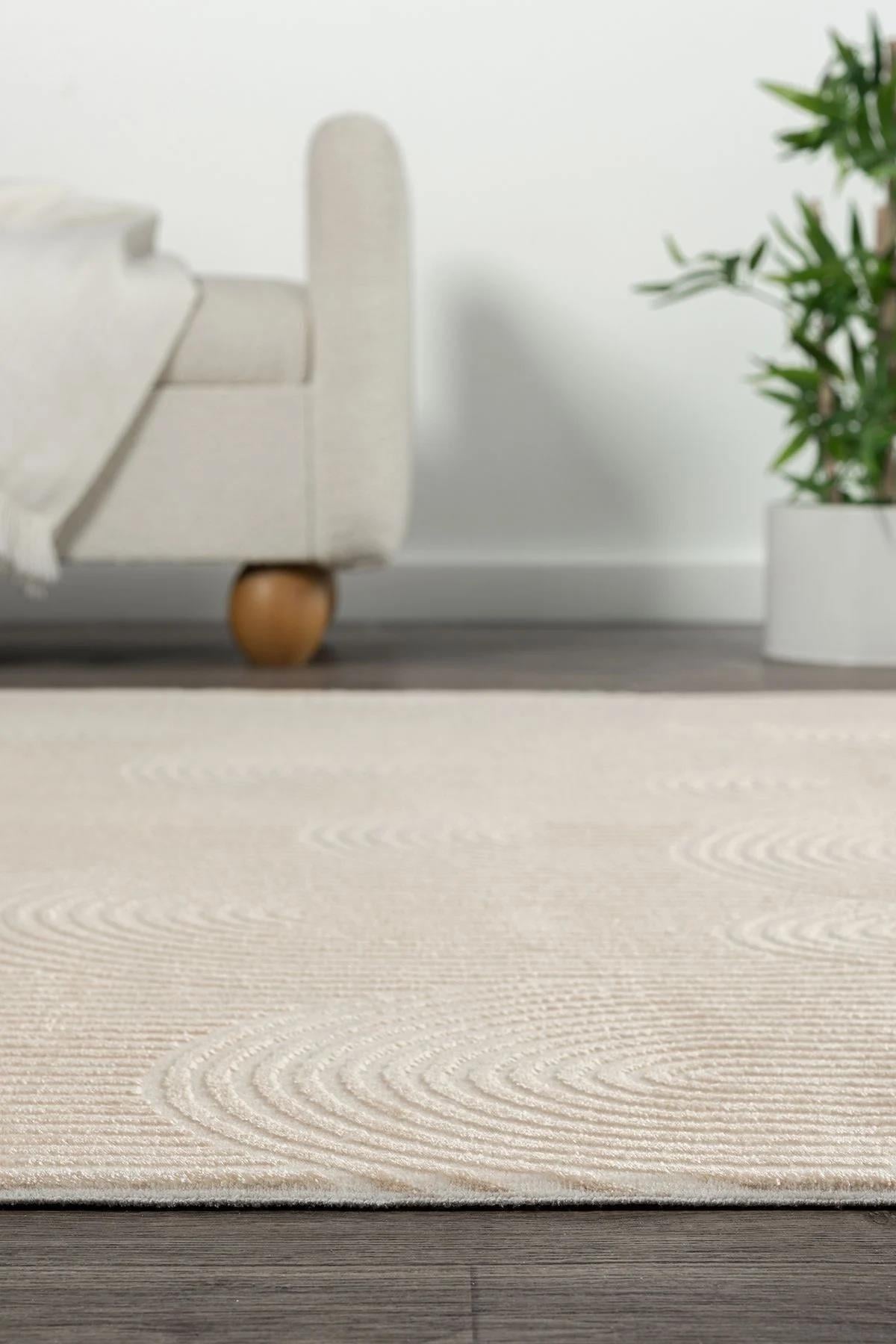 By Özer Halı Bej Renk Bohem Modern Stil Koza Halı Lara A0336C Salon Halısı