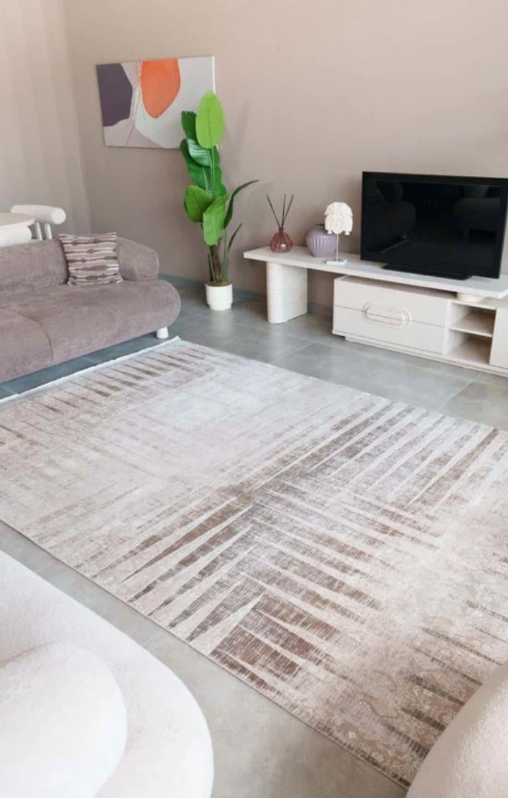 By Özer Halı Bej Renk Desenli Modern Stil Saray Halı Juliet JU24A Salon Halısı
