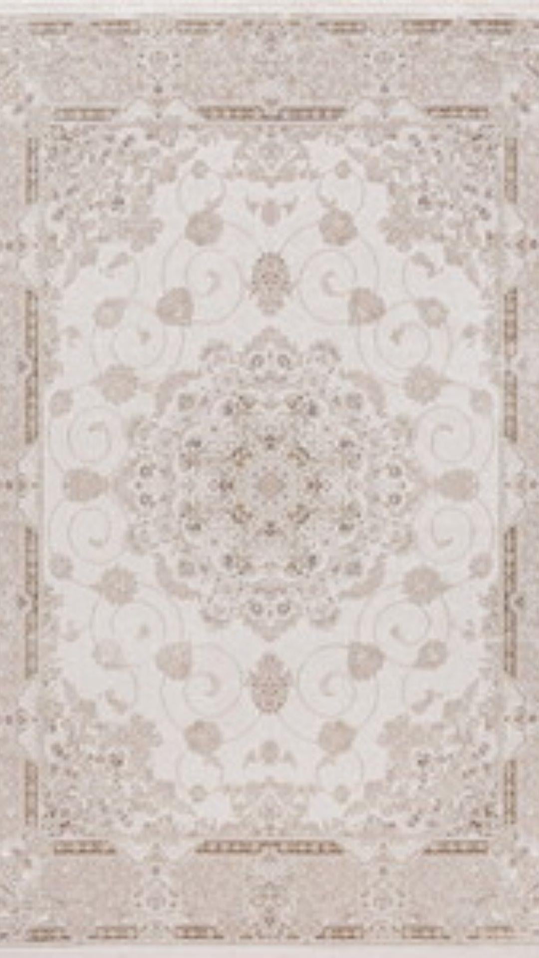 By Özer Halı Bej Renk Göbekli Bordürlü Klasik Stil Pigment Halı Vera Classic VRC02 Salon Halısı
