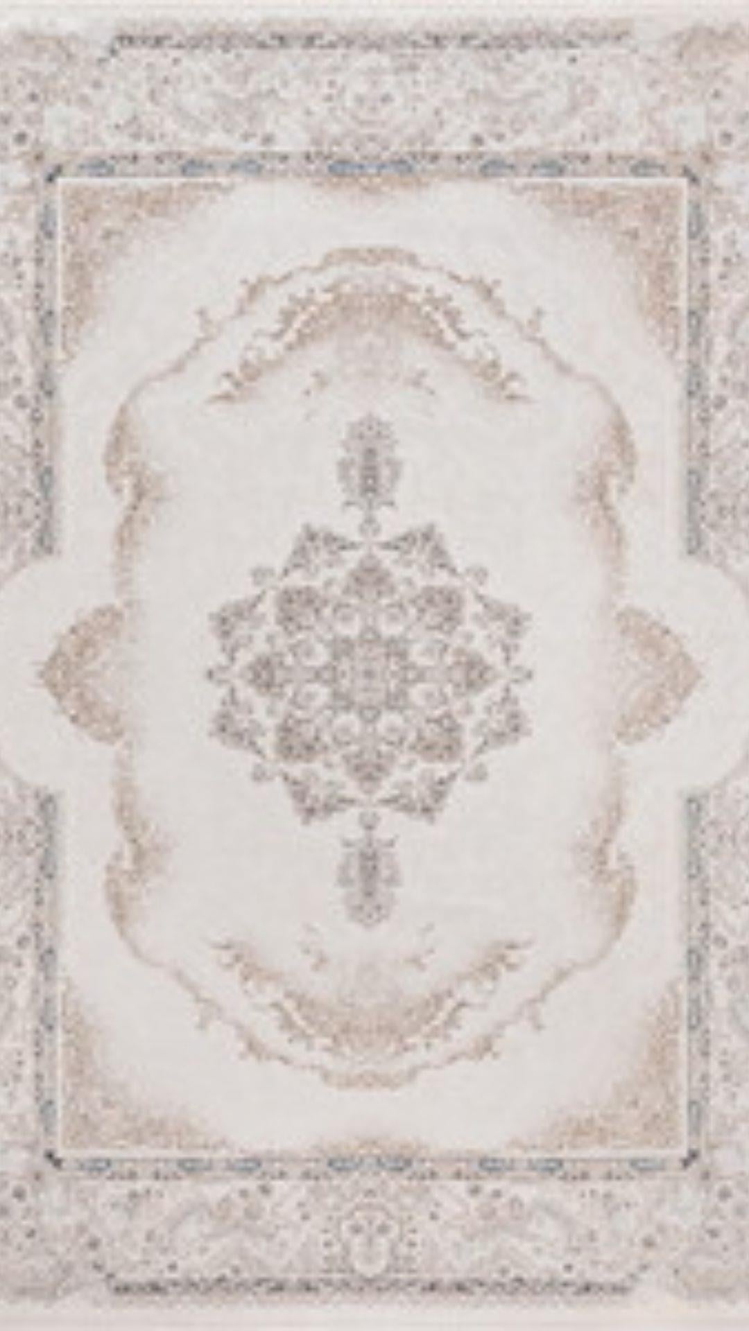 By Özer Halı Bej Renk Göbekli Bordürlü Klasik Stil Pigment Halı Vera Classic VRC04 Salon Halısı