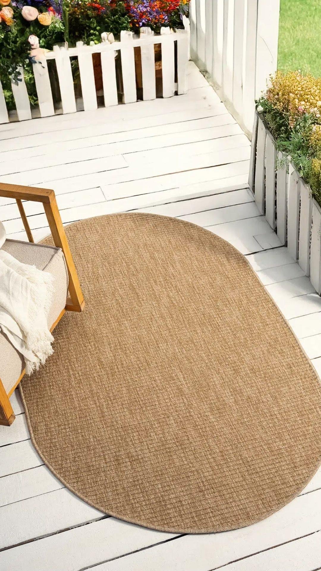 By Özer Halı Bej Renk Jüt Stil Oval Şekilli Seyran Halı İndia 672 Salon Halısı