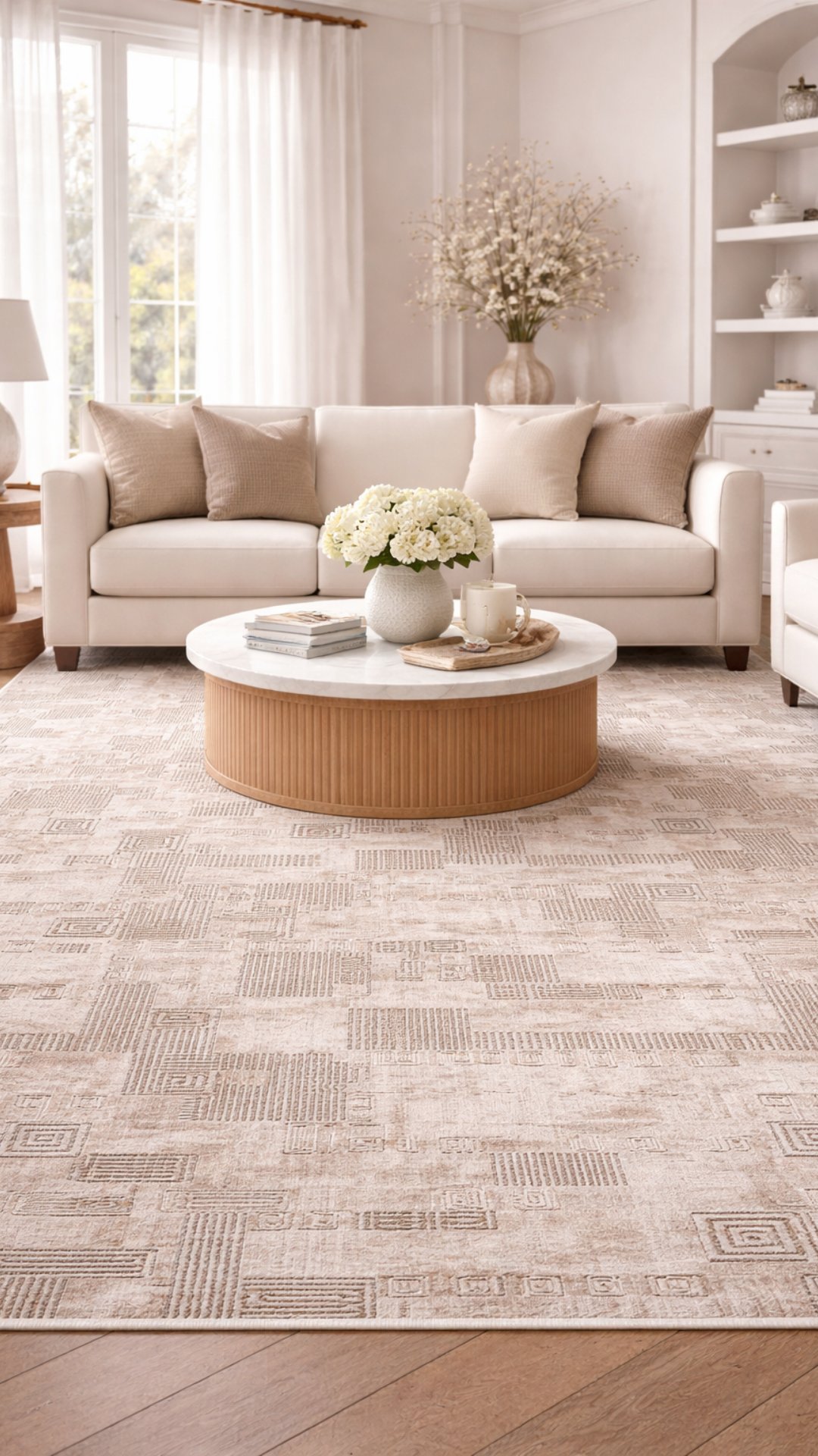 By Özer Halı Bej Renk Kahverengi Detaylı Modern Stil  Akrilik İplik Estefan EU01B Salon Halısı