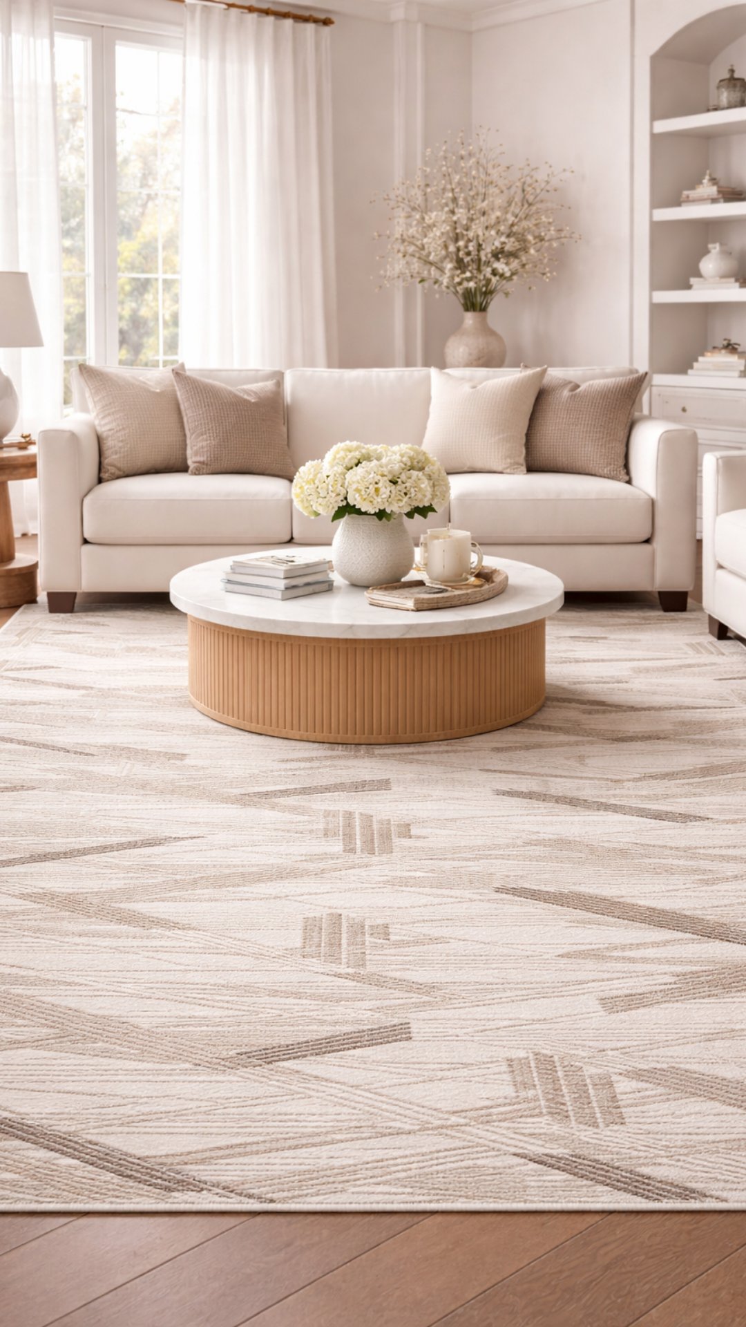 By Özer Halı Bej Renk Kahverengi Detaylı Modern Stil  Akrilik İplik Estefan EU02A Salon Halısı