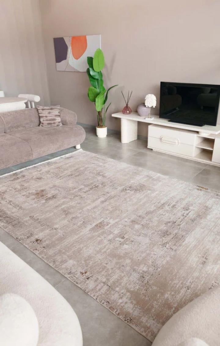 By Özer Halı Bej Renk Parçalı Desenli Modern Stil Saray Halı Juliet JU23A Salon Halısı