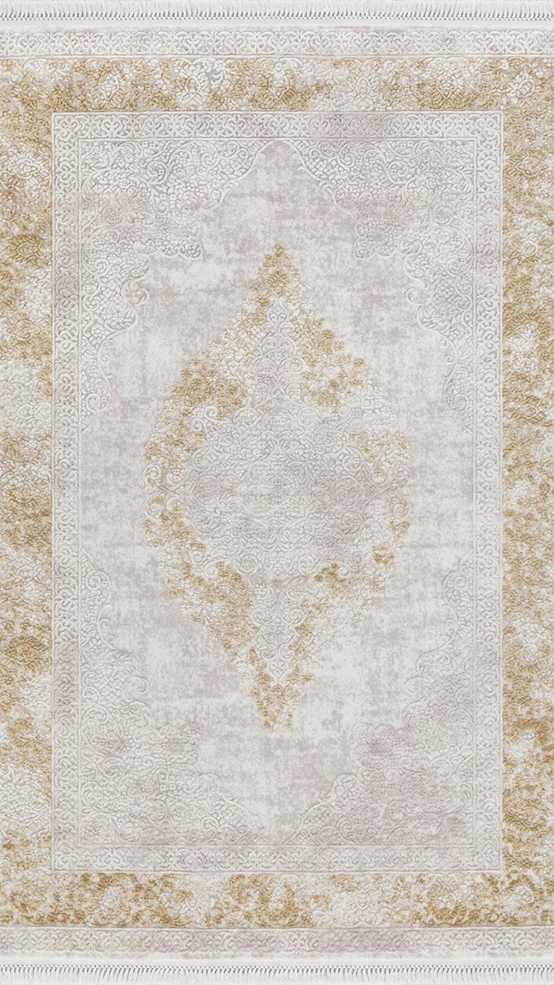 By Özer Halı Bej Renk Sarı Bordürlü Klasik Stil Flora Halı Ayşıl 1716A Salon Halısı