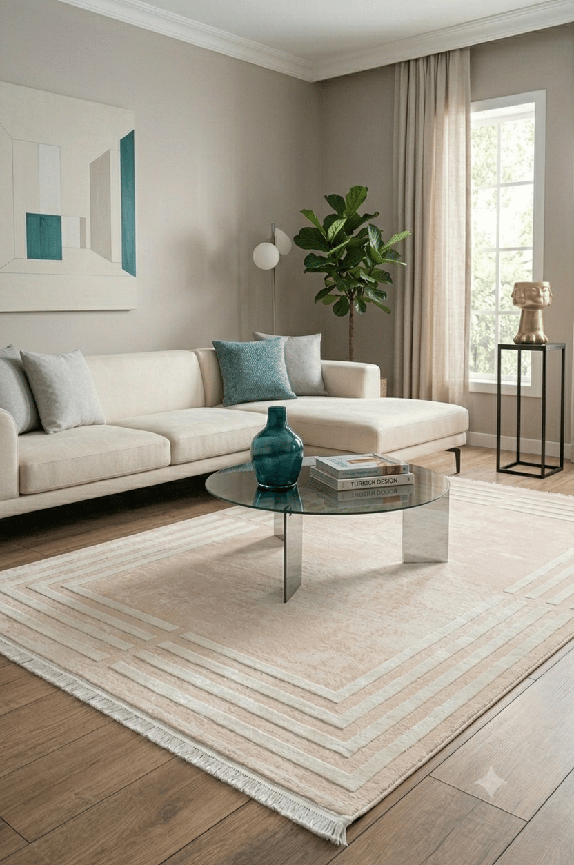 By Özer Halı Çerçeveli Empera Taboo Cloud Grey 1310 Salon Halısı
