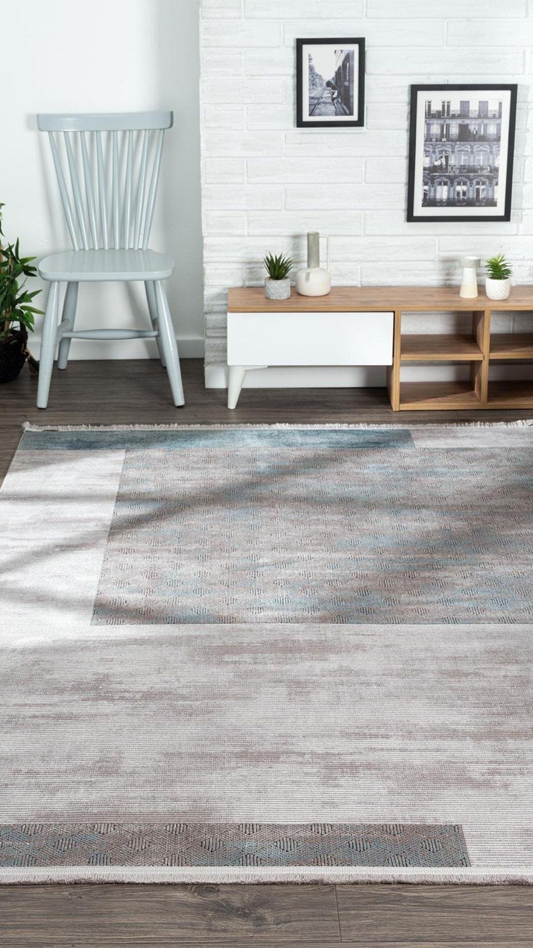 By Özer Halı Gri Renk Antrasit Lacivert Desenli Modern Karmen Halı Trend TR002M Salon Halısı