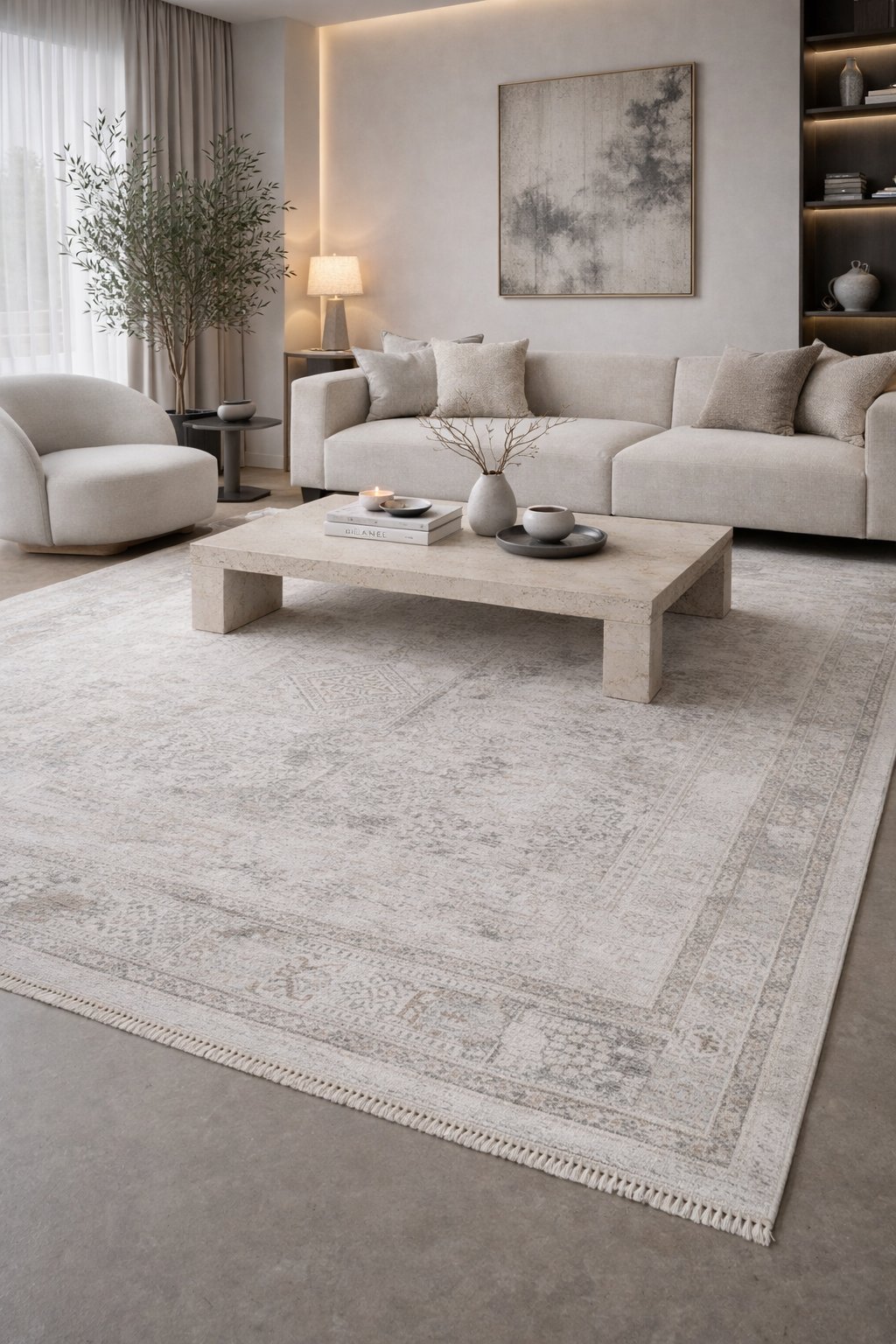 By Özer Halı Gri Renk Bordürlü Modern Stil Koza Halı Herrera 31248C Salon Halısı