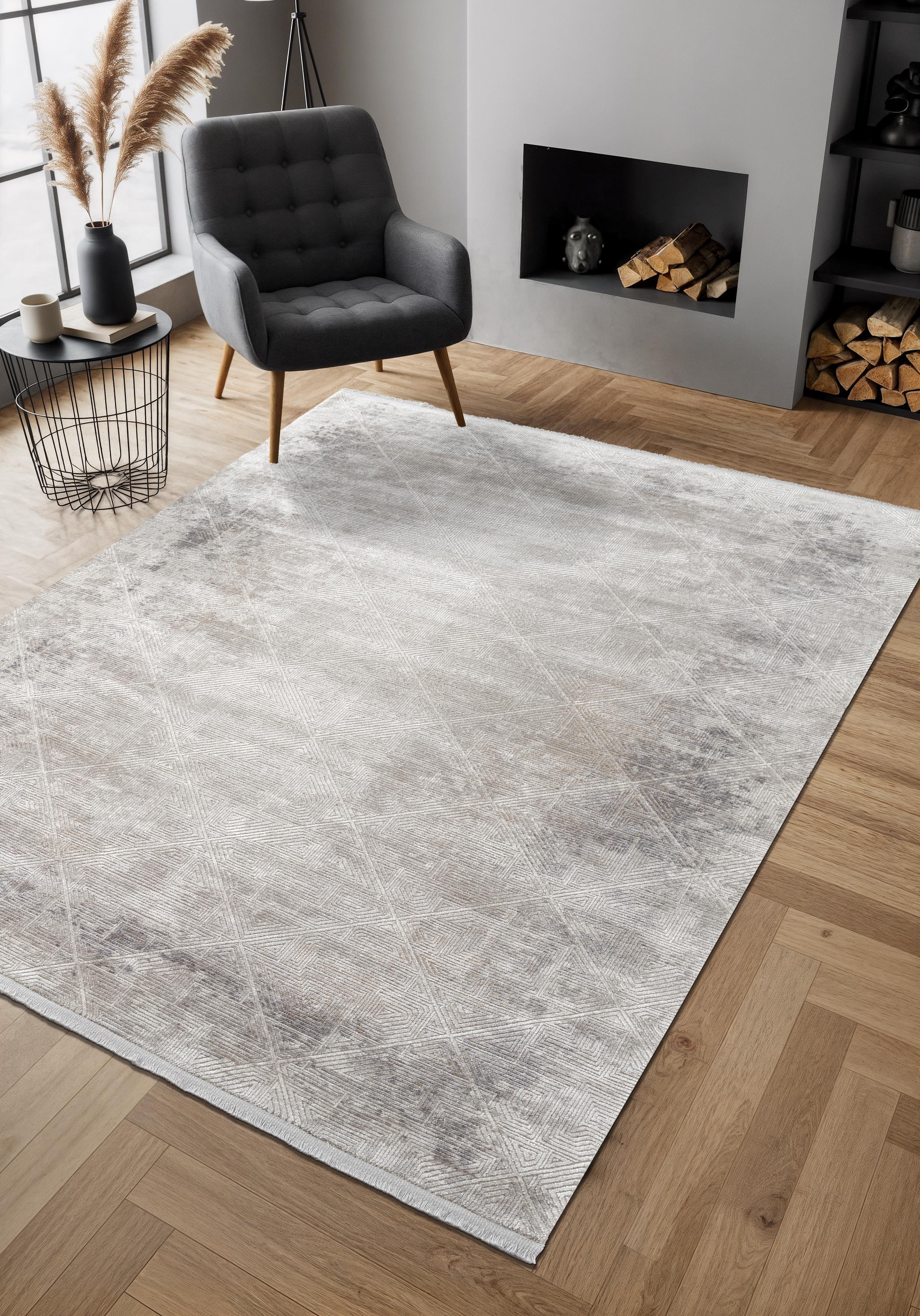 By Özer Halı Gri Renk Geometrik Desenli Modern Stil Karmen Halı Cosmos CS004G Salon Halısı