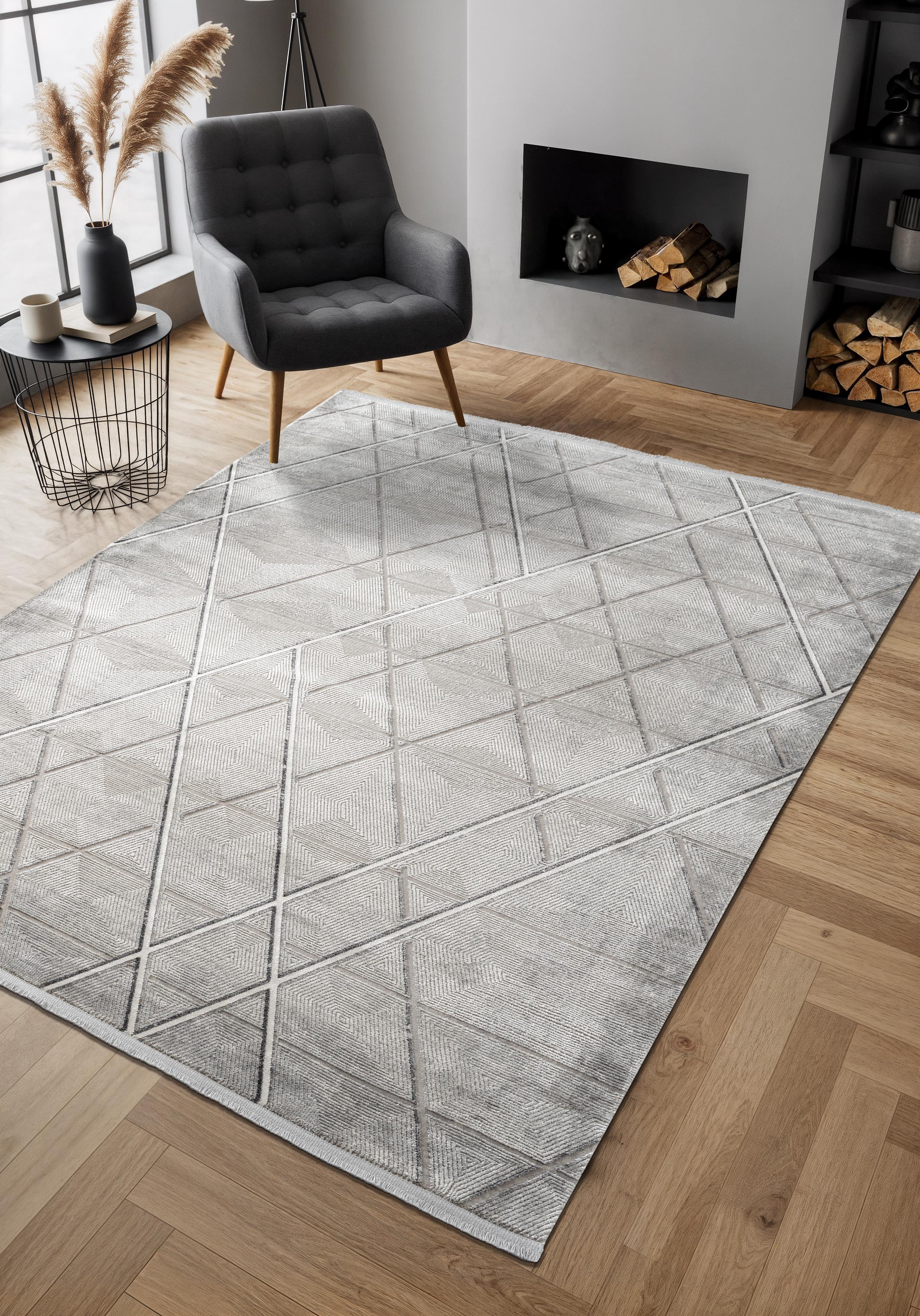 By Özer Halı Gri Renk Geometrik Desenli Modern Stil Karmen Halı Cosmos CS007G Salon Halısı