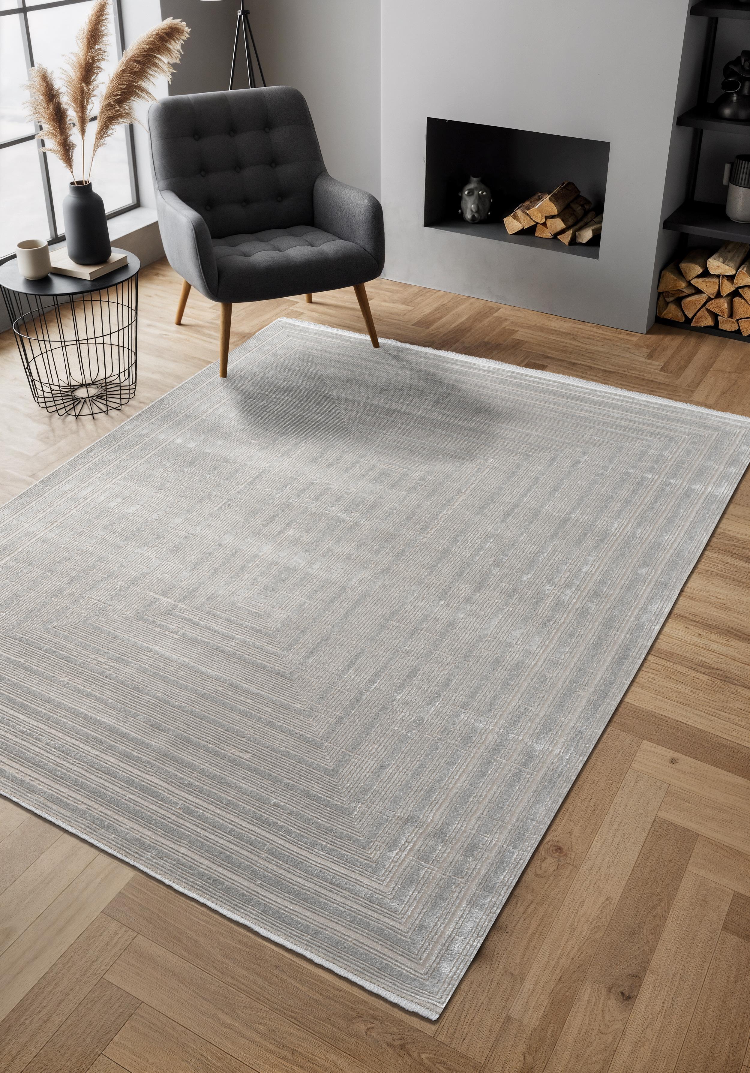 By Özer Halı Gri Renk Geometrik Desenli Modern Stil Karmen Halı Cosmos CS005G Salon Halısı