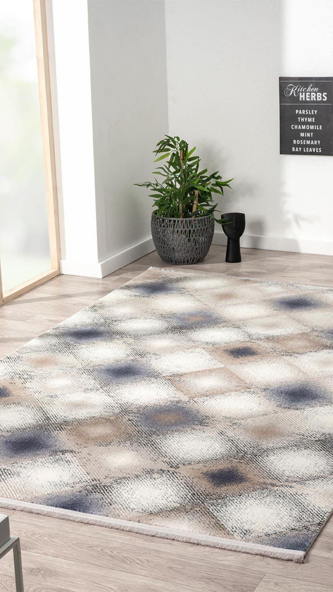 By Özer Halı Gri Renk Geometrik Şekilli Modern Stil Karmen Halı Soft 01802A Salon Halısı