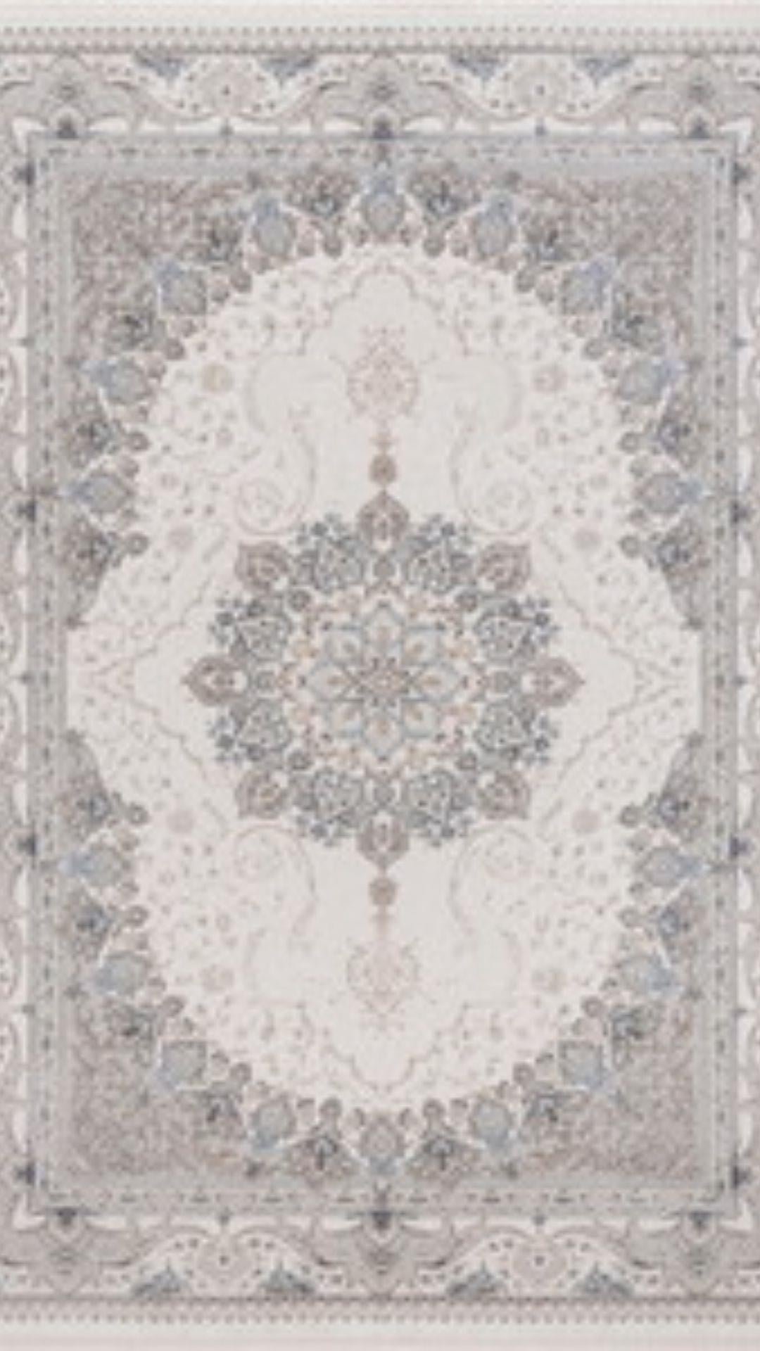 By Özer Halı Gri Renk Göbekli Bordürlü Klasik Stil Pigment Halı Vera Classic VRC06 Salon Halısı