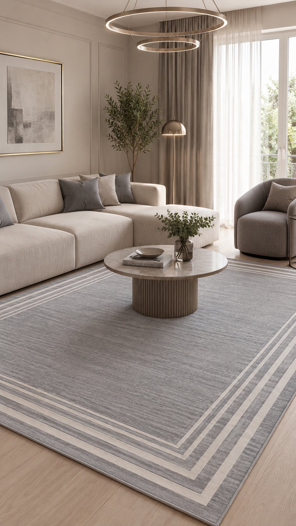 By Özer Halı Gri Renk Krem Bordürlü Nexus Baft 52319A Salon Halısı