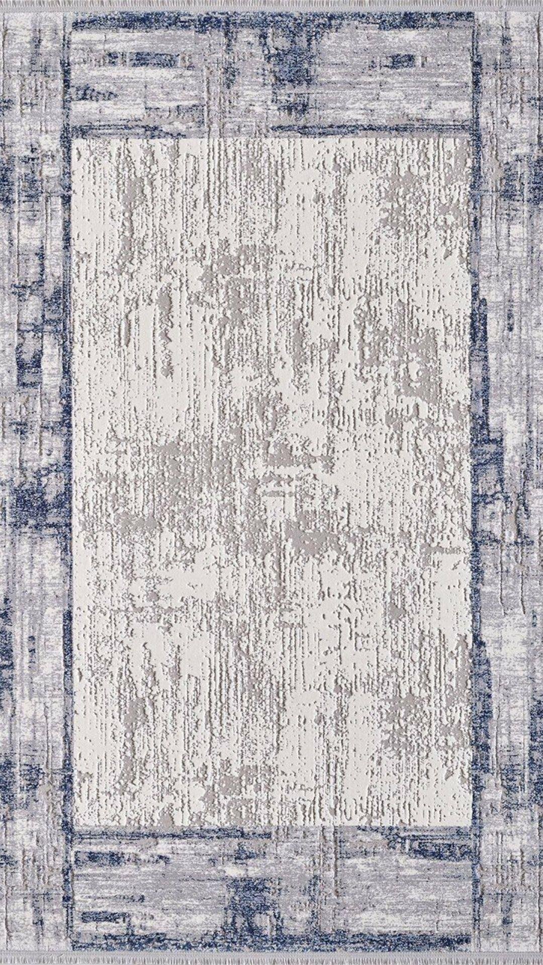 By Özer Halı Gri Renk Lacivert Bordürlü Modern Stil Artemis Halı Murano 09164C Salon Halısı