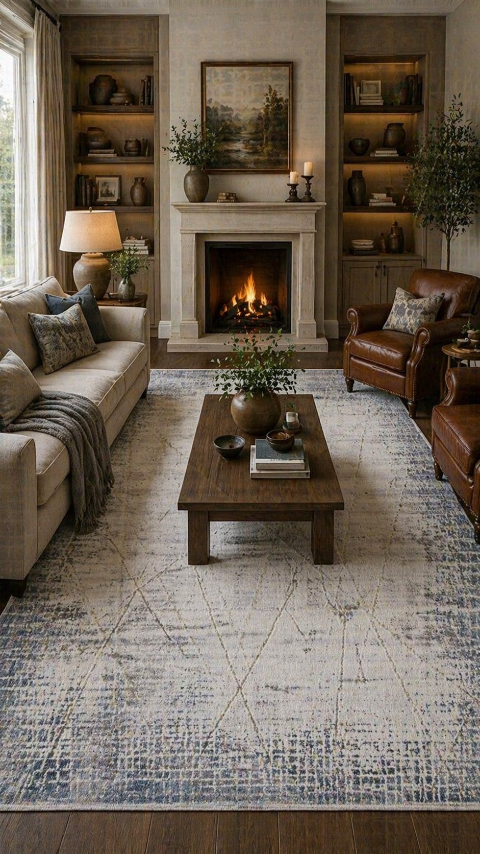 By Özer Halı Gri Renk Mavi Bordürlü Modern Stil Artemis Halı Romantik 02433B Salon Halısı