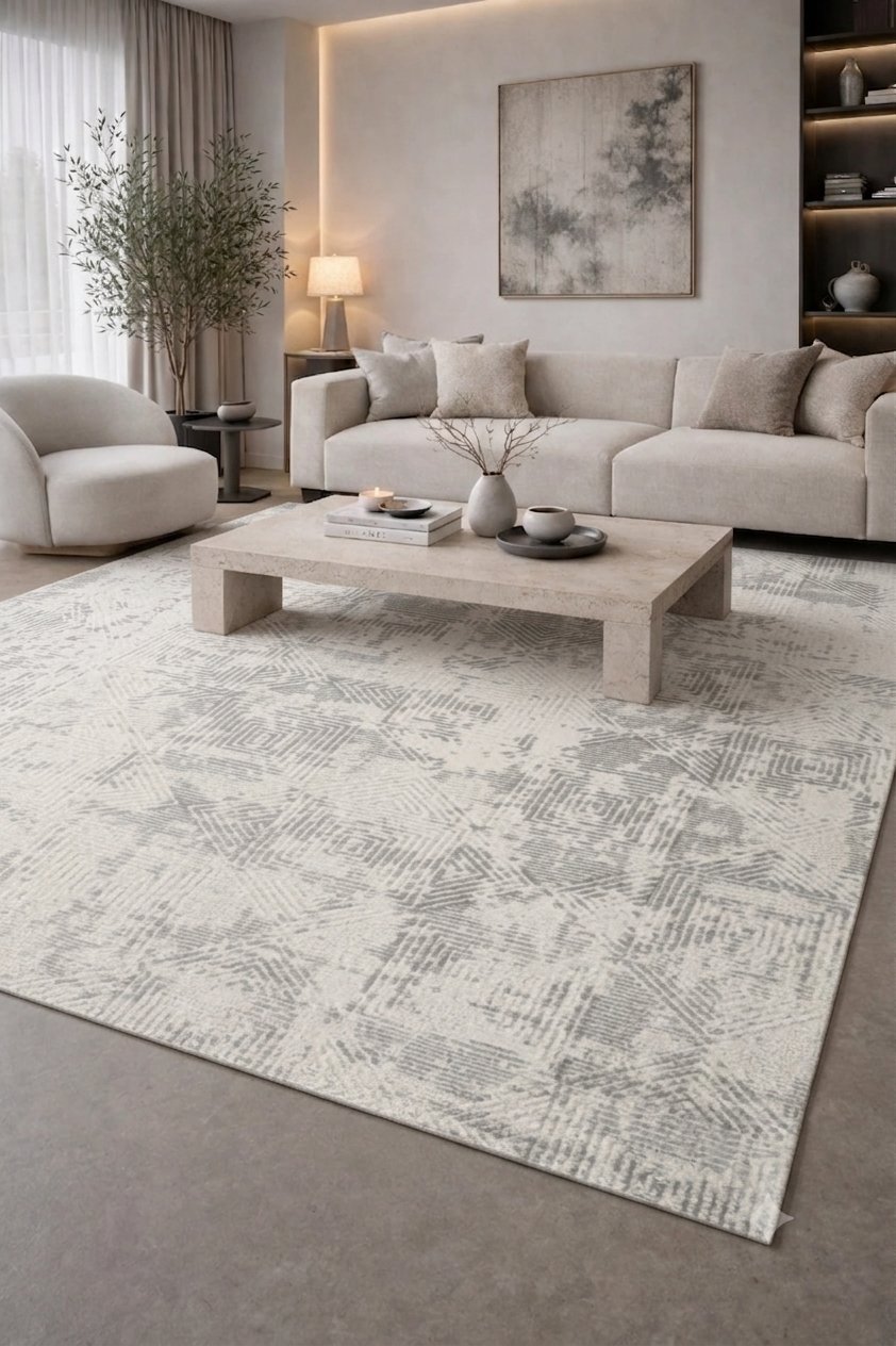By Özer Halı Gri Renk Modern Stil Armoni Silver Platinum AP00B Salon Halısı