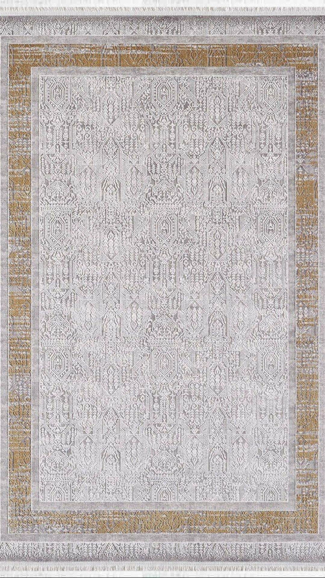 By Özer Halı Gri Renk Vizon Bordürlü Modern  Artemis Halı Barok 02247A Salon Halısı