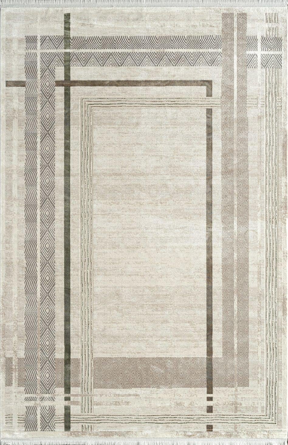 By Özer Halı Kahve Krem Renk Geometrik Desenli Modern Stil Pierre Cardin Halı Voyage KJ06B Salon Halısı