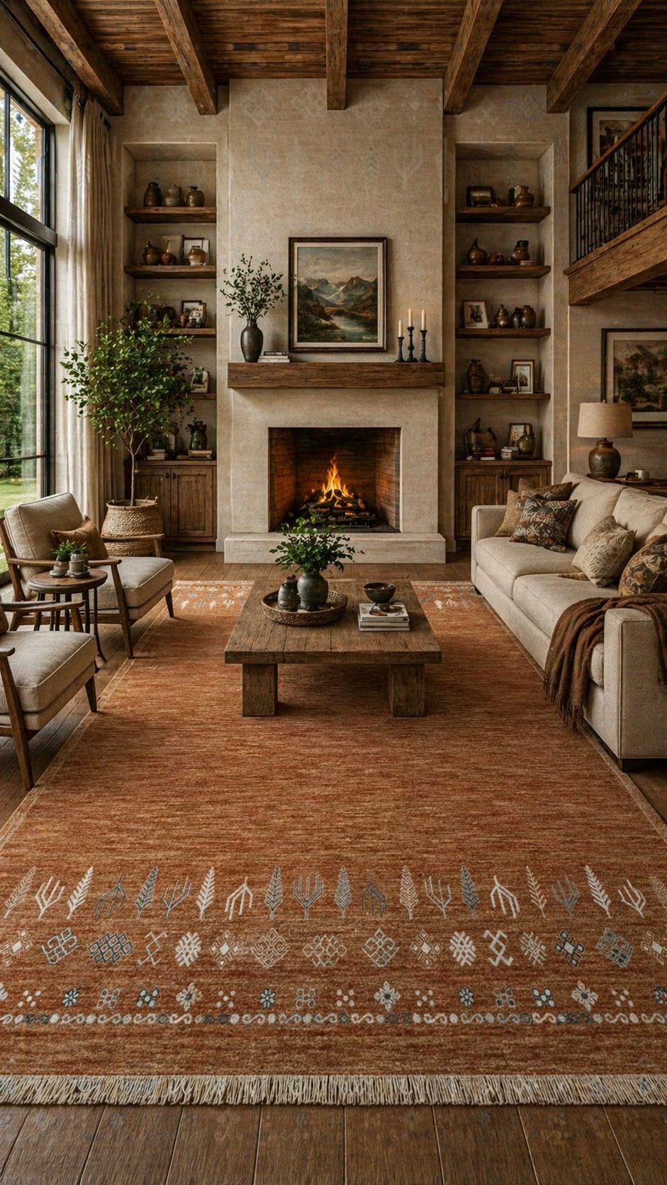 By Özer Halı Kahve Renkli Etnik Stil Royal Halı Armonika YT03D Salon Halısı