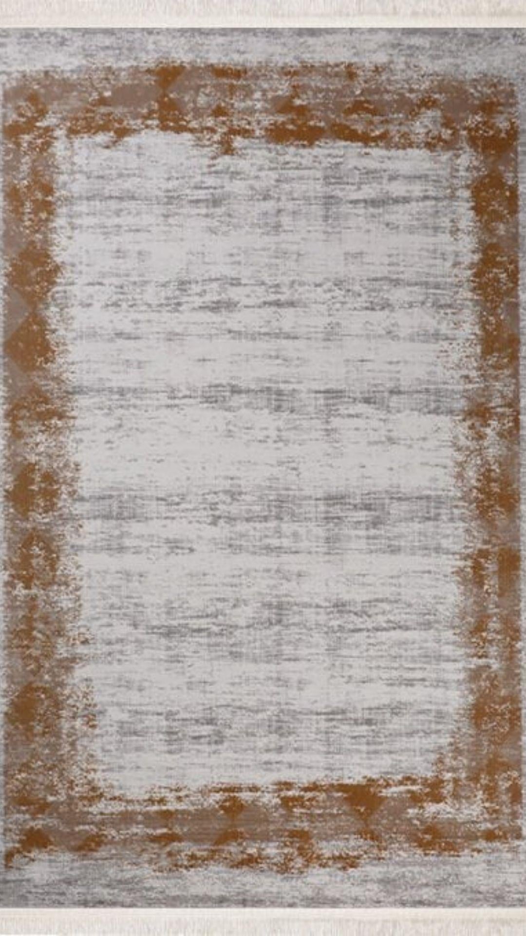 By Özer Halı Kırık Beyaz Renk Hardal Bordürlü Modern Stil Nexus Halı Elva 3506 Salon Halısı