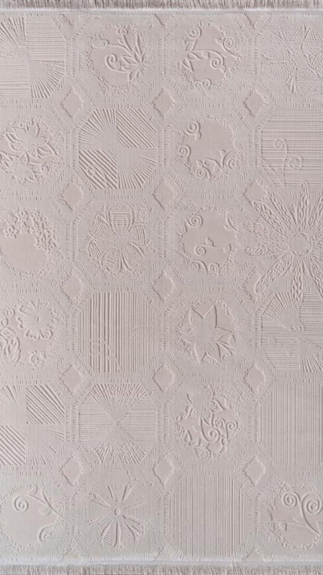 By Özer Halı Kırık Beyaz Renk Krem Desenli Modern Saray Halı Victoria VI07A Salon Halısı