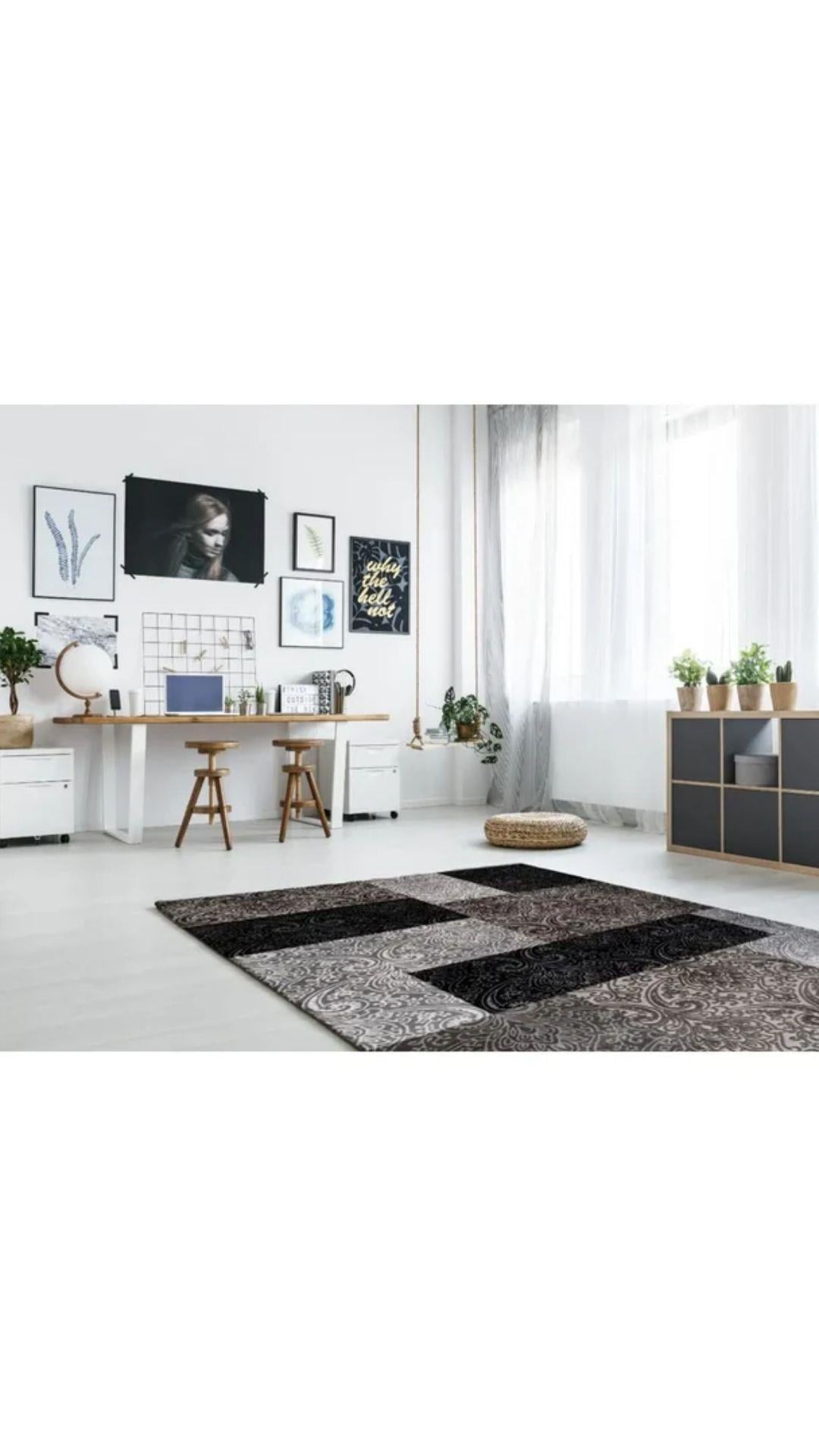 By Özer Halı Koyu Gri Renk Etnik Desenli Saray Halı Crystal CR04A Salon Halısı