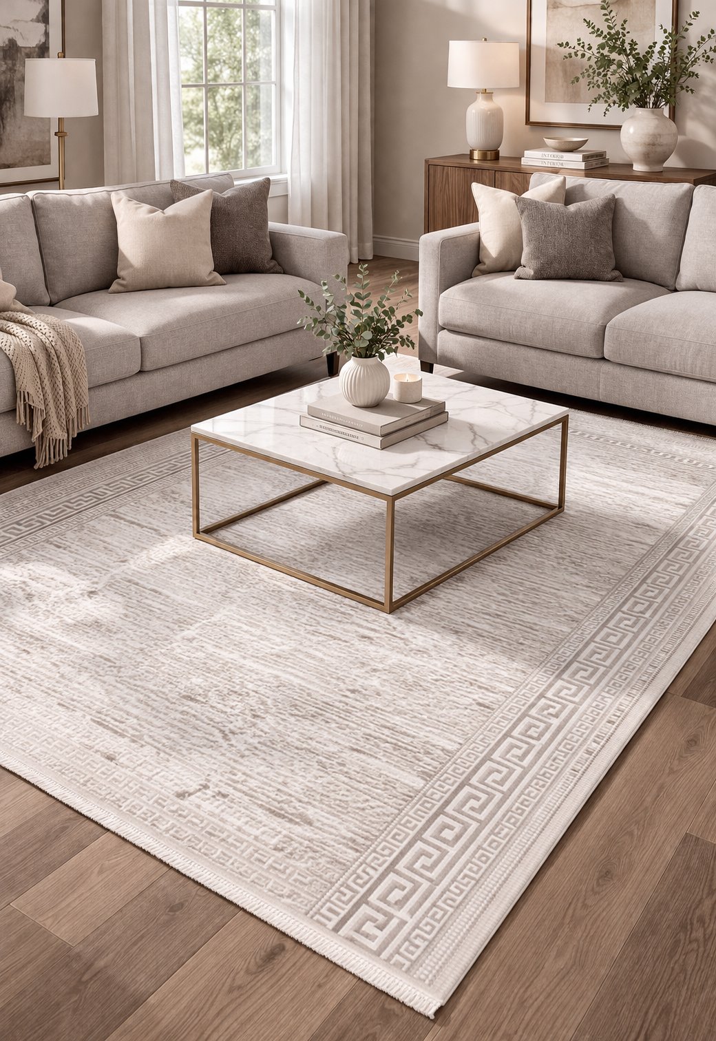 By Özer Halı Krem Renk Bej Desenli Modern Stil Artemis Halı Samoa 06433C Salon Halısı