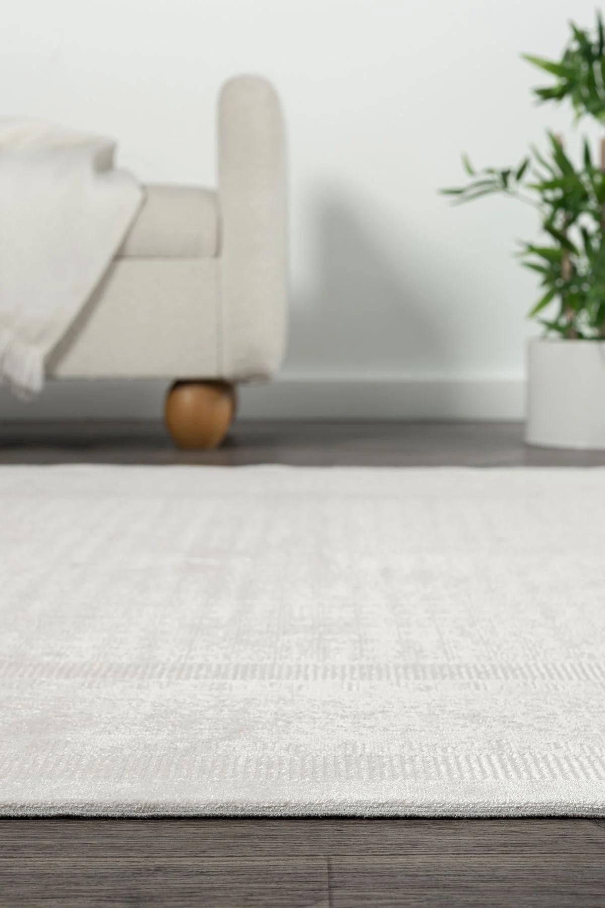 By Özer Halı Krem Renk Bordürlü Modern Stil Koza Halı Lara A0333A Salon Halısı