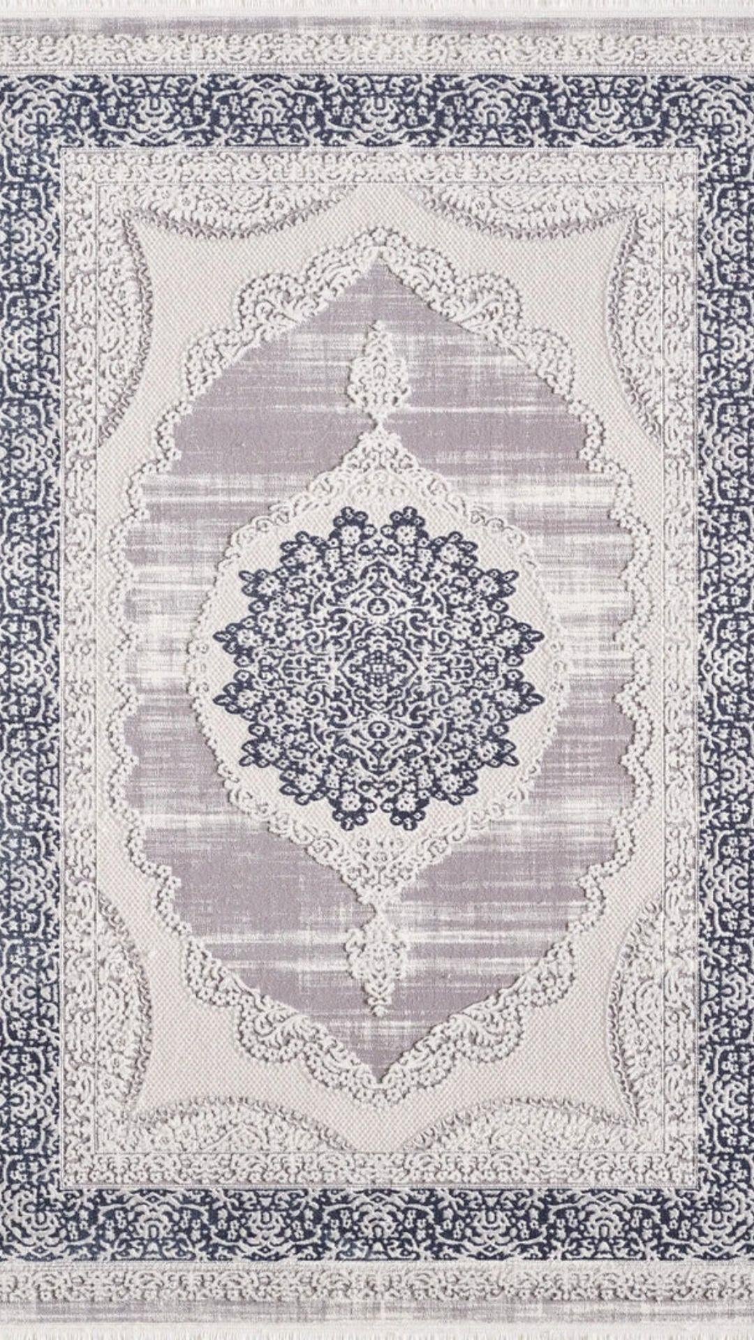 By Özer Halı Krem Renk Gri Bordürlü Klasik Stil Saray Halı Armoni Silver SV070A Salon Halısı