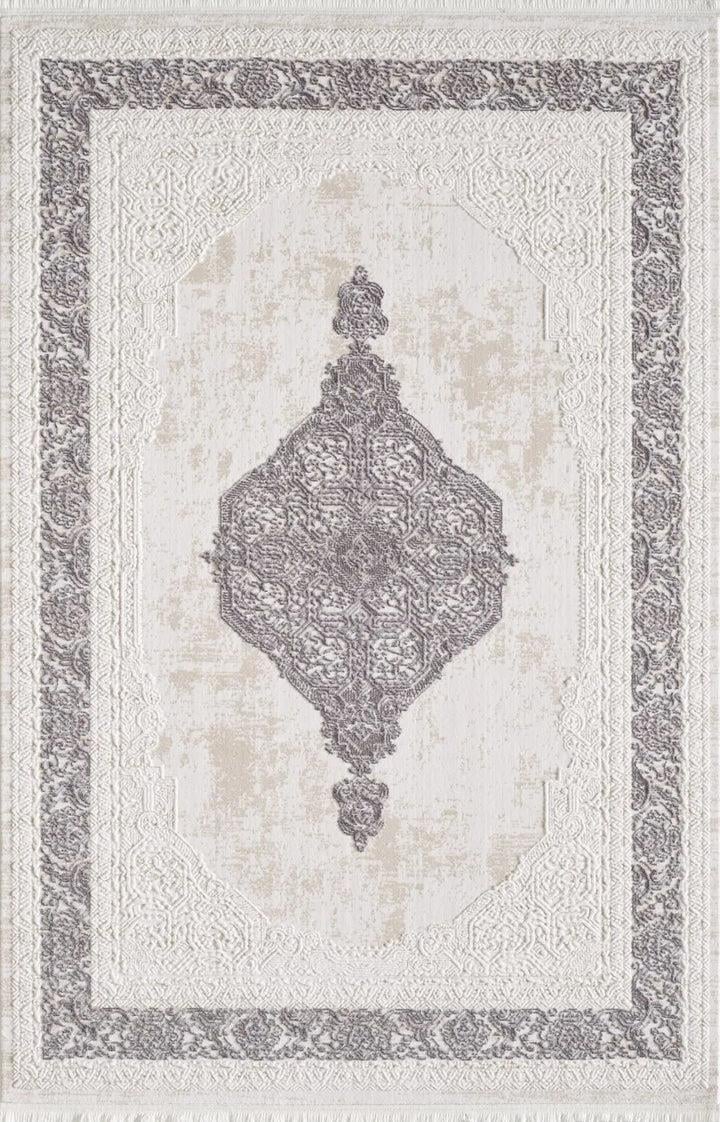 By Özer Halı Krem Renk Gri Bordürlü Klasik Stil Saray Halı Windsor ND16A Salon Halısı