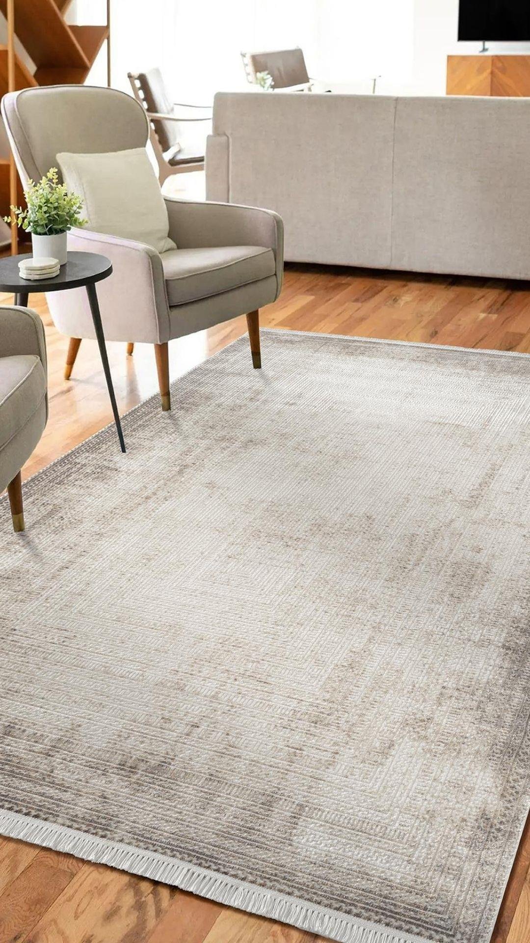 By Özer Halı Krem Renk Gri Bordürlü Modern Stil Karmen Halı Etro ET012G Salon Halısı