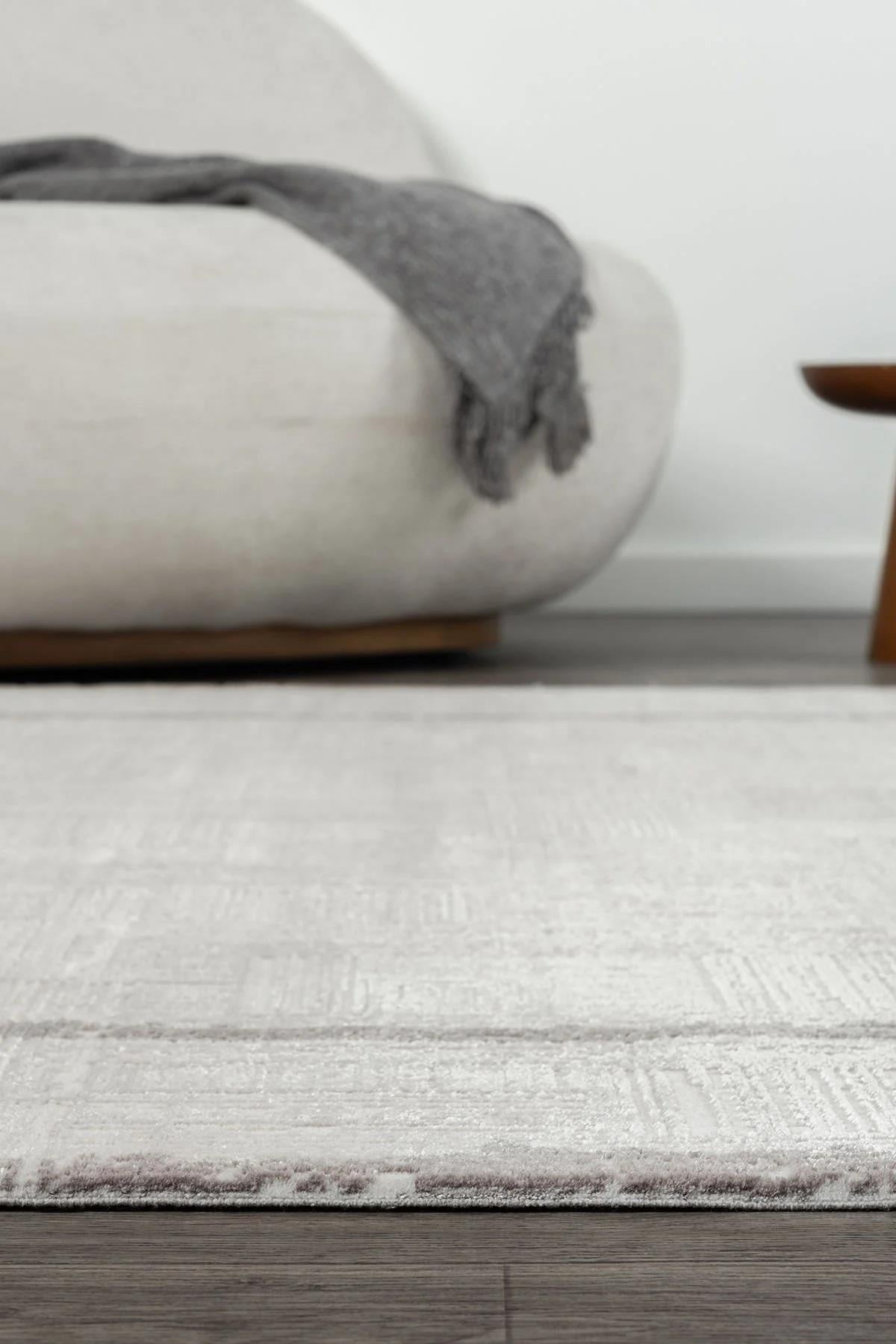 By Özer Halı Krem Renk Gri Bordürlü Modern Stil Koza Halı Lara A0250B Salon Halısı