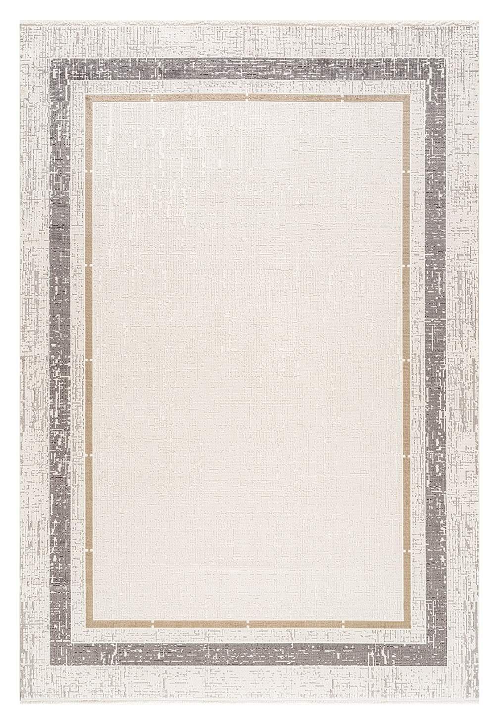 By Özer Halı Krem Renk Gri Gold Bordürlü Modern Stil Koza Halı Lara A3401B Salon Halısı