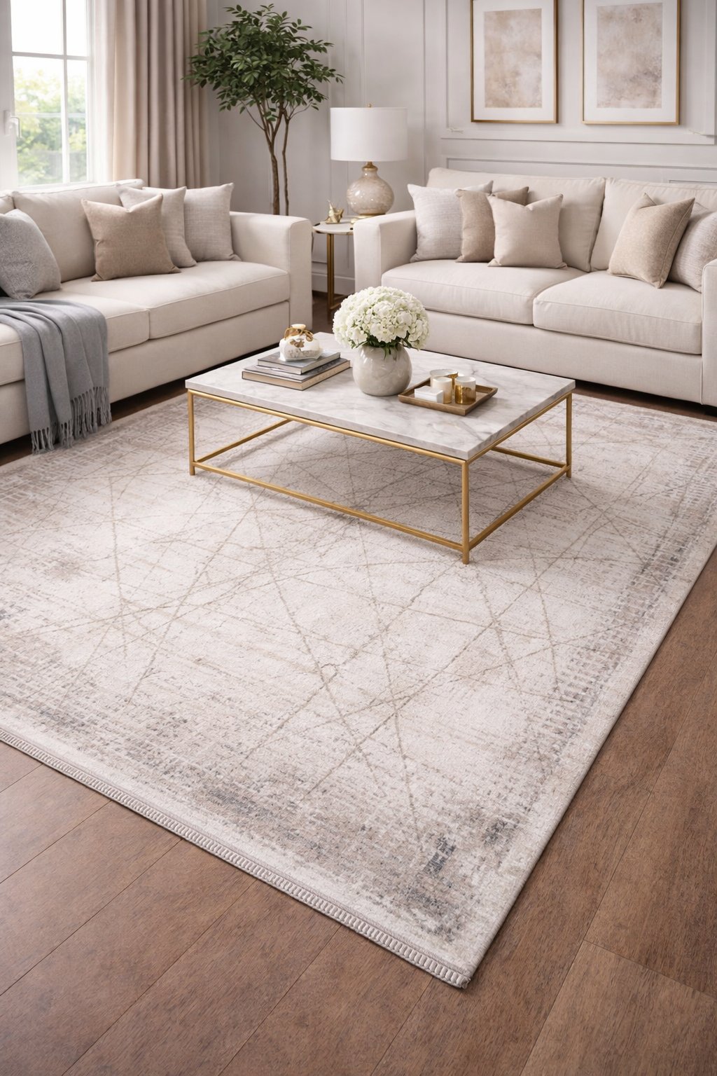 By Özer Halı Krem Renk Kahve Desenli Modern Stil Artemis Halı Romantik 02433A Salon Halısı