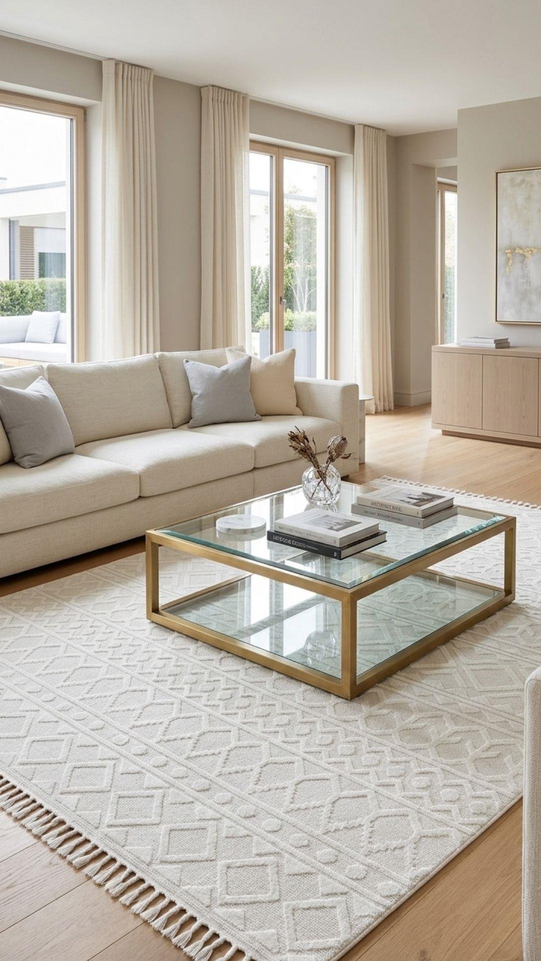 By Özer Halı Krem Renk Modern Stil Akrilik İplik Monaco 33346B Salon Halısı