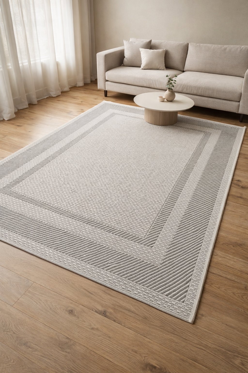 By Özer Halı Lotus Sisal Gri Renk Gri Bordürlü Mutfak Halısı