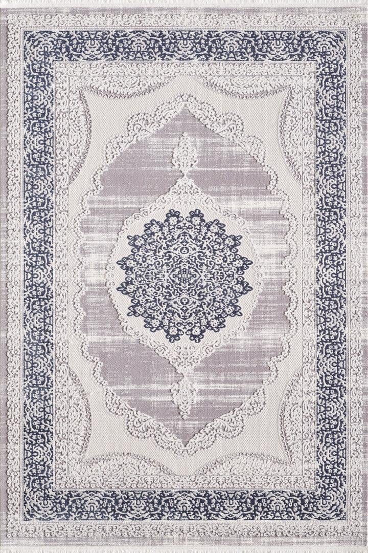 By Özer Halı Mavi Renk Bordürlü Klasik Stil Armoni Silver SV70 Salon Halısı