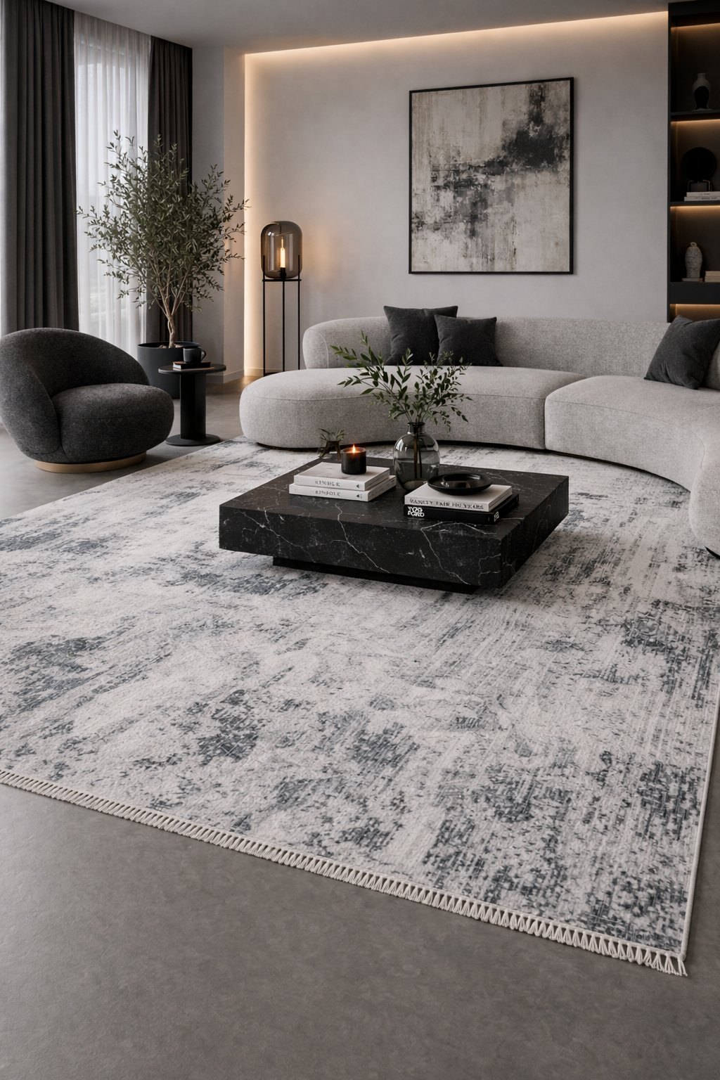 By Özer Halı Mavi Renk Desenli Modern Stil Koza Halı Oasis A0681C Salon Halısı