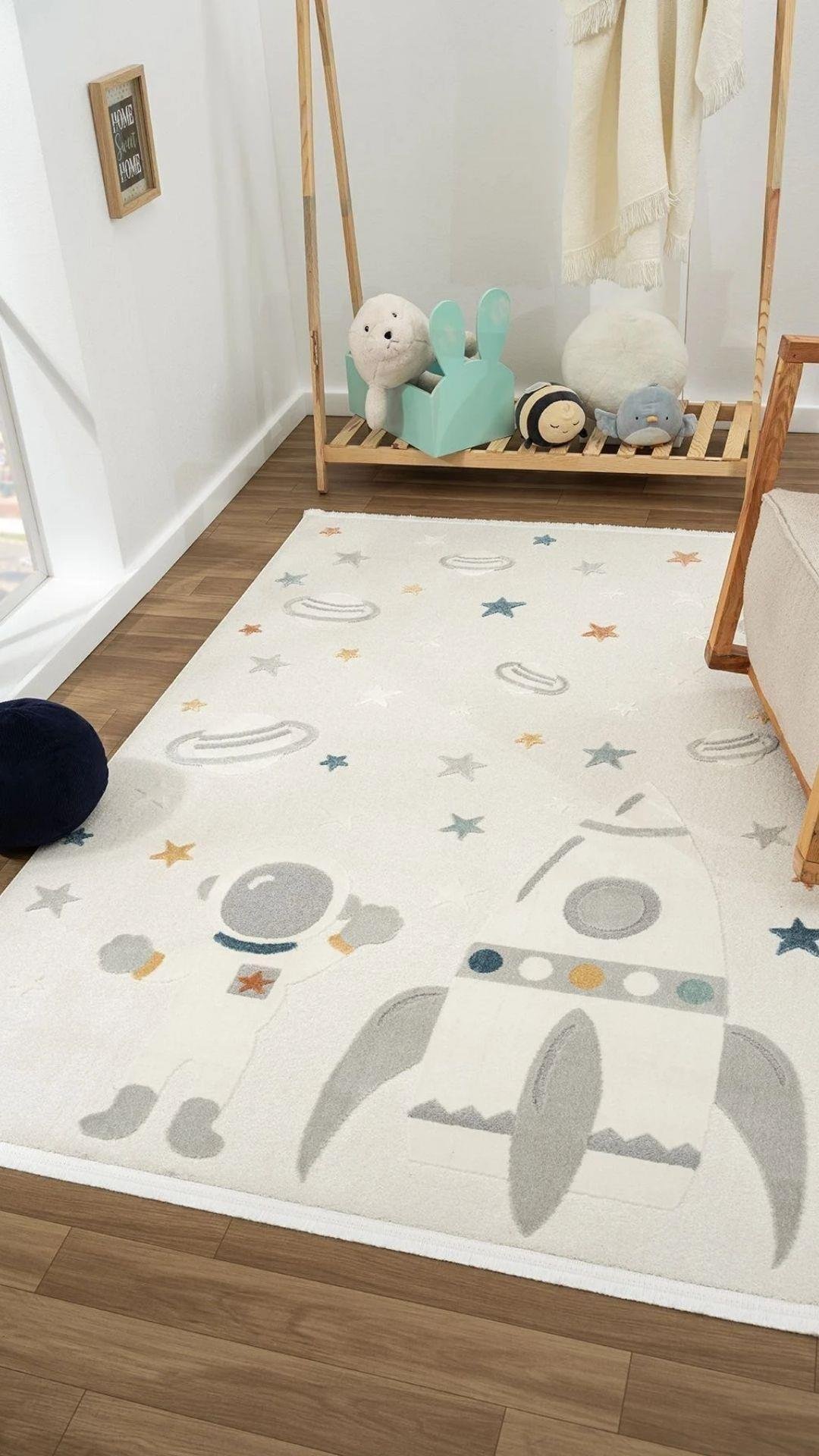 By Özer Halı Multi Renk Uzay Temalı Koza Halı Lyon Kids A0654A Çocuk Odası Halısı