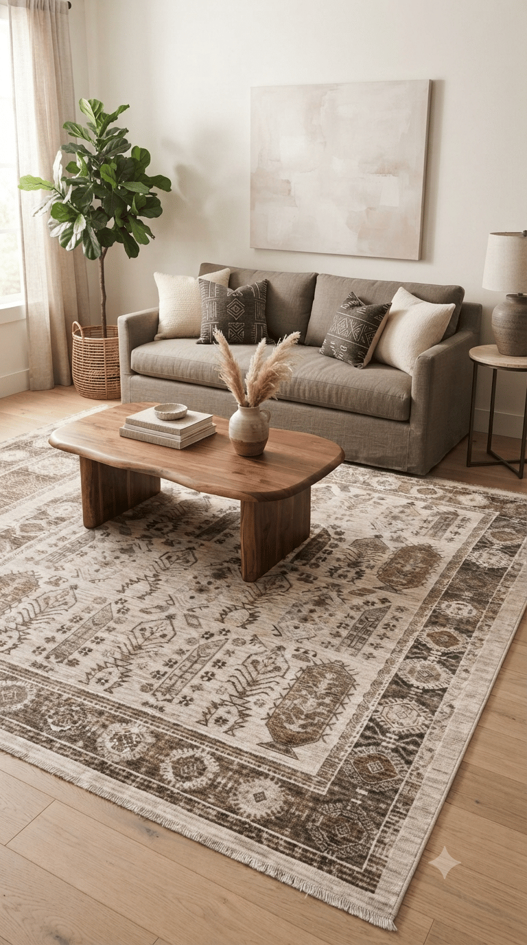 By Özer Halı Sıcak Renk Geçişli Etnik Stil Royal Halı Armonika YT09A Salon Halısı