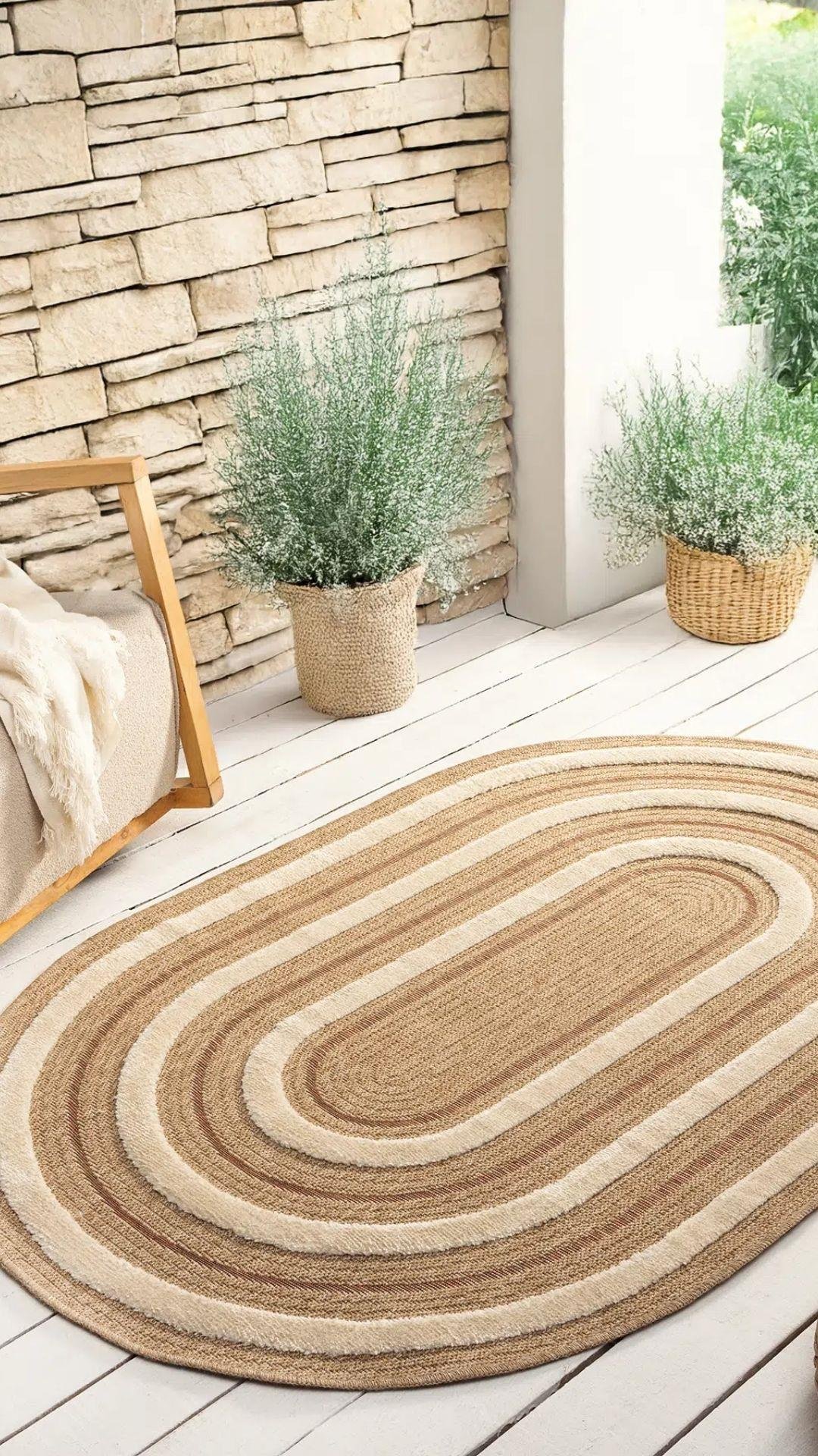 By Özer Halı Taba Renk Jüt Stil Oval Şekilli Seyran Halı Marakeş 675O Salon Halısı