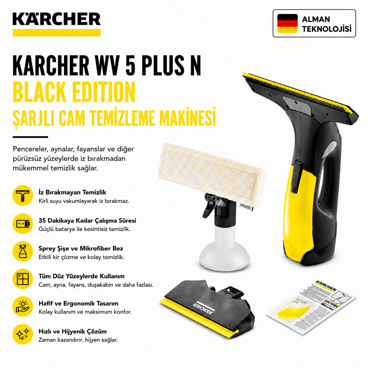 Kaercher WV 2 Black Edition Şarjlı Cam Temizleme Makinesi