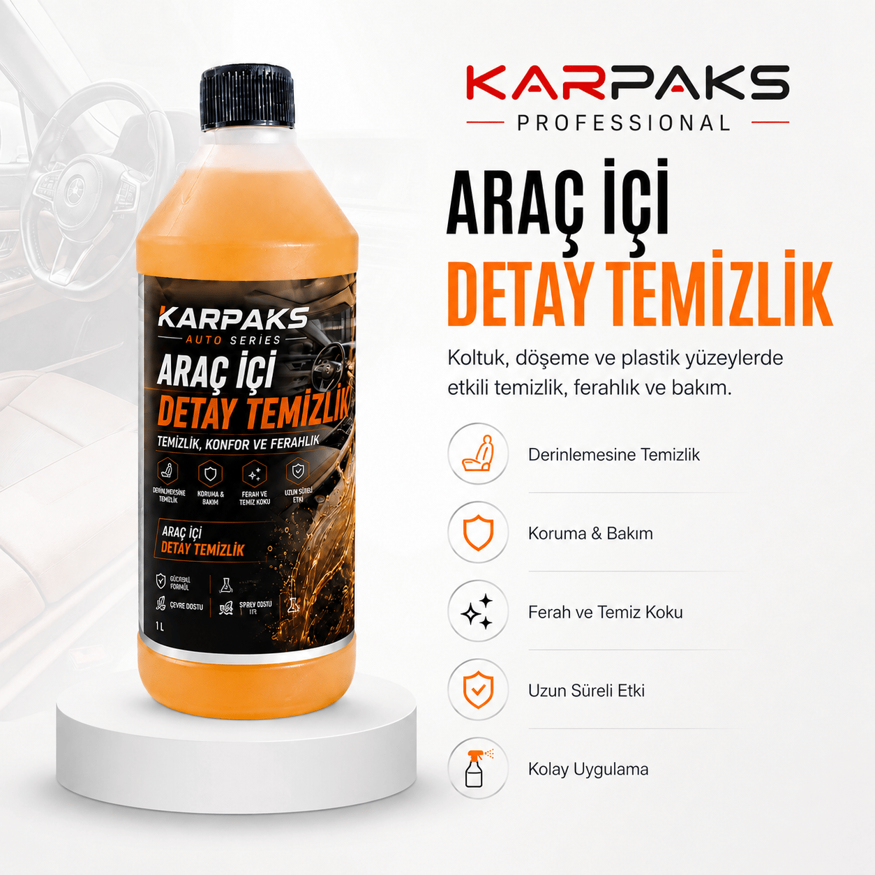 KARPAKS Auto Series Araç İçi Detay Temizleyici 1 LT | Koltuk Döşeme Plastik Temizleyici