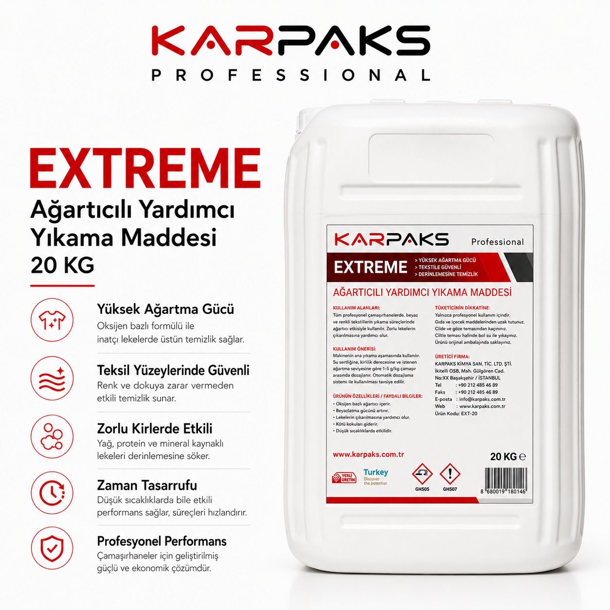 Karpaks Extreme Ağartıcılı Yardımcı Yıkama Maddesi 20 Kg
